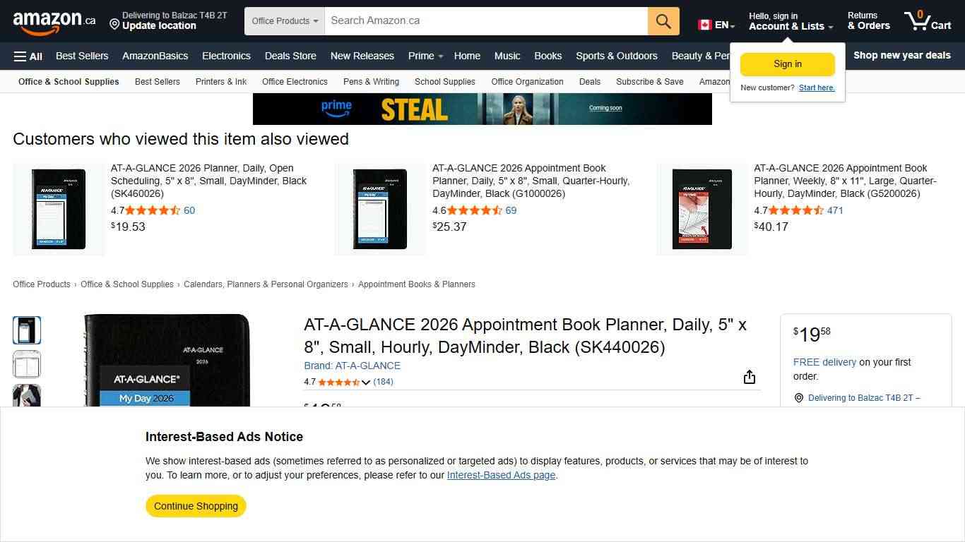 AT-A-GLANCE 2026 Appointment Book Planner, Daily, 5" x 8", Small, Hourly, DayMinder, Black (SK440026) : Amazon.ca: Office Products